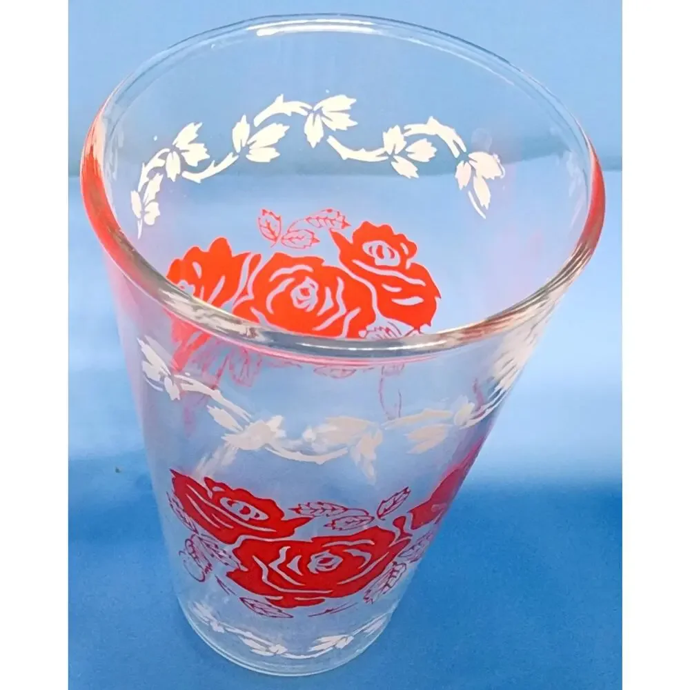 Vintage Red Rose 8 oz Drinking Glass 4 3/4